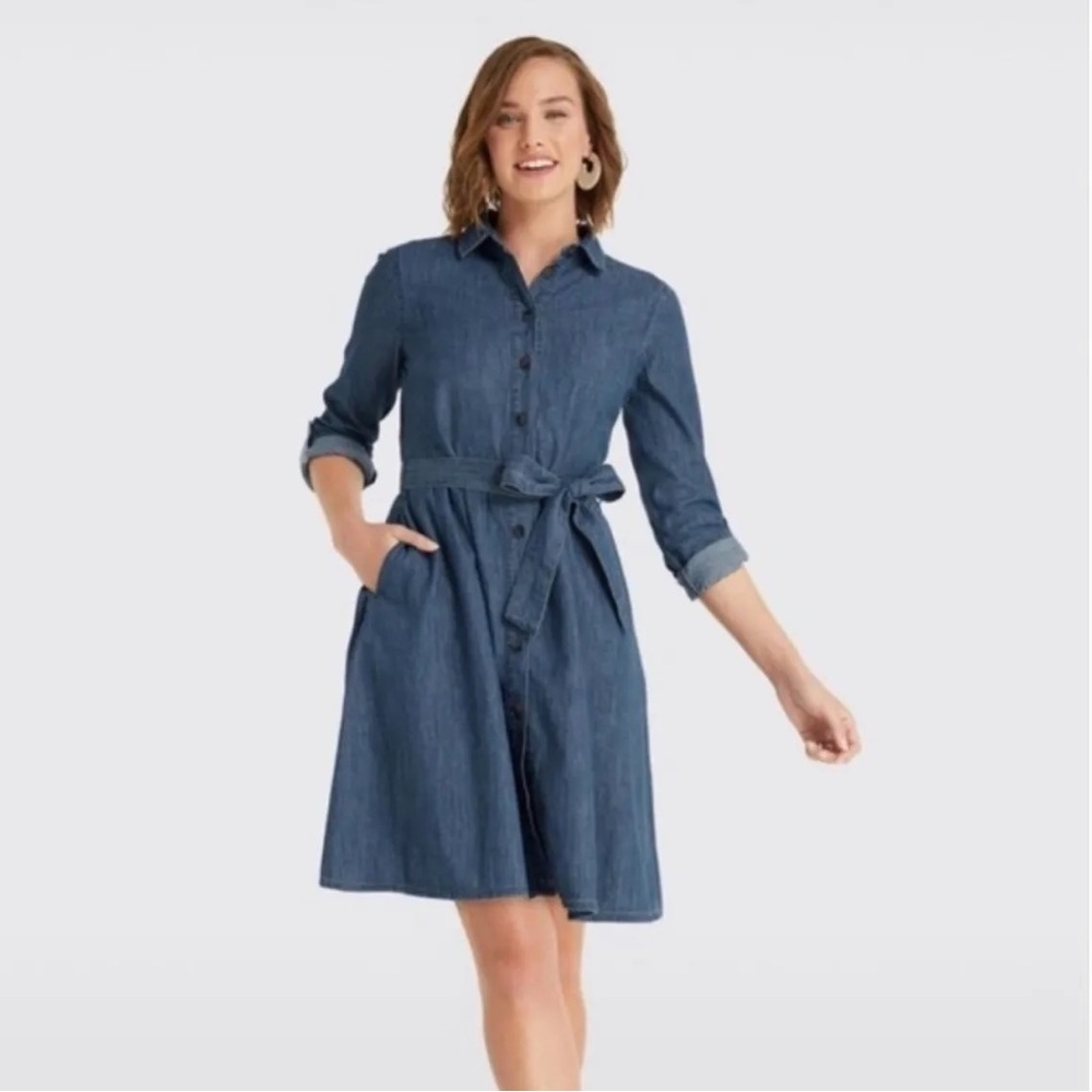 Draper James Chambray Belted Shirt Dress Medium Wash size 10
